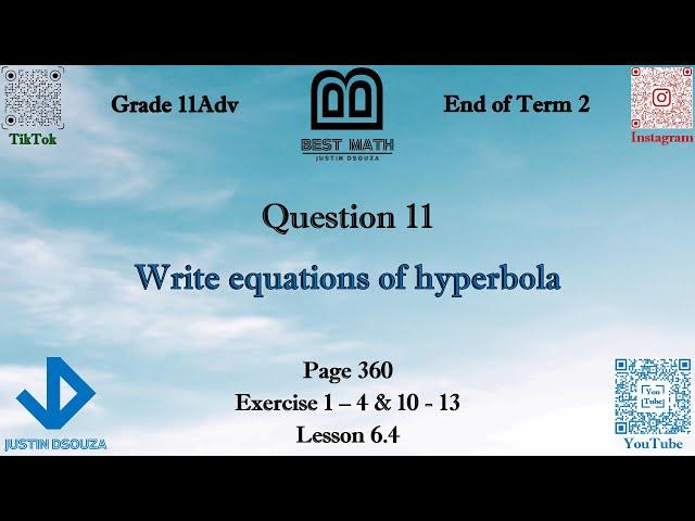 Write equations of hyperbola | Q11 P1 | 11A | EoT2 |