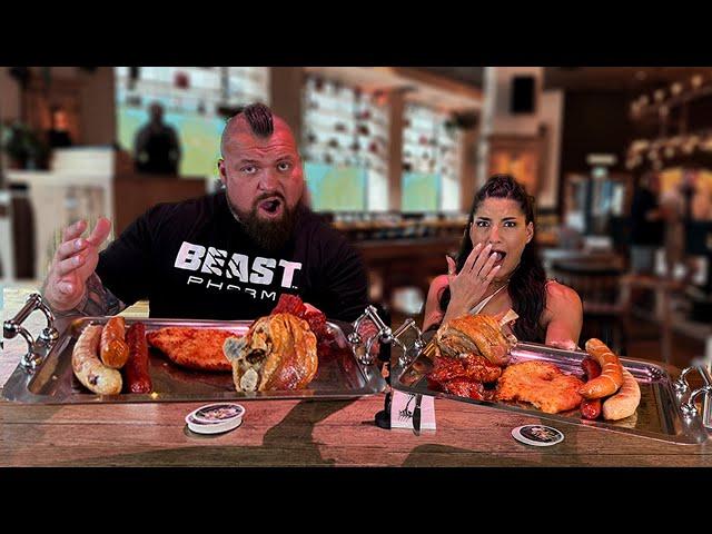 BAVARIAN MEAT PLATTER CHALLENGE Vs. WORLDS STRONGEST MAN @eddiehallwsm |  @LeahShutkever