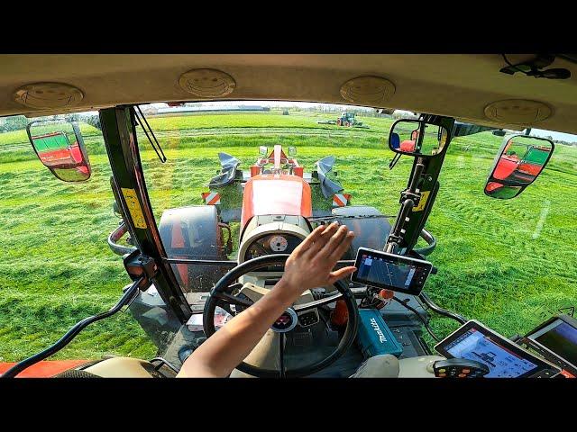 Cab View | Massey Ferguson 7719S with Triples | Mowing Grass