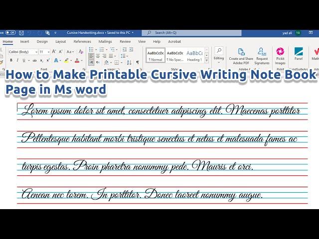 How to make Cursive Writing Note Book in Ms word 2019 | Cursive Writing in Ms word | Microsoft word