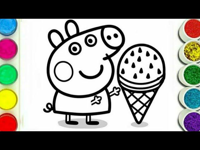 Dibuja y colorea a Peppa Pig comiendo helado  Dibujos Para Niños