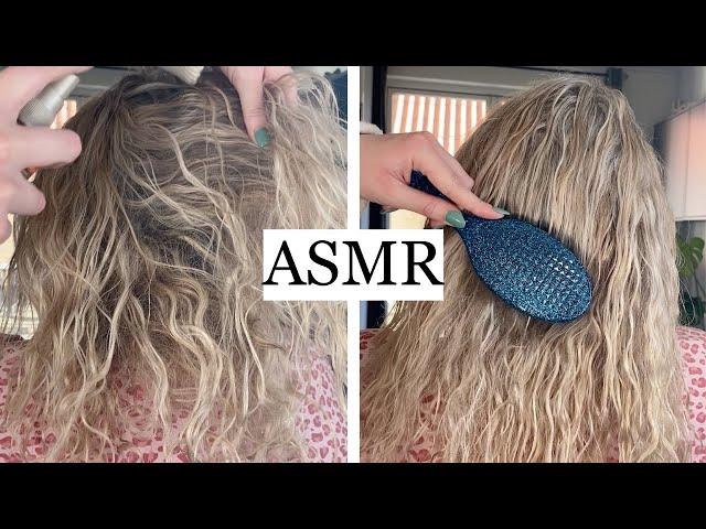 ASMR Detangling Curly Hair  (brushing out knots, spraying, braiding, hair play, no talking)