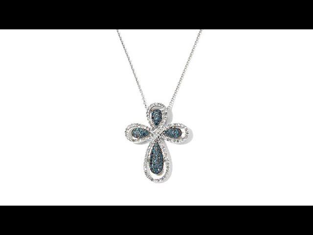 0.59ct Blue and White Diamond Cross Pendant With 16 Chain