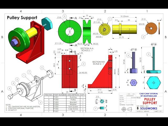 Pulley Support Assembly in SolidWorks | SolidWorks Assembly