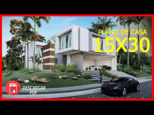 Design of modern house with two floors facade and interiors / 49X98 ft