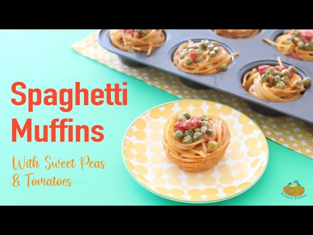 Spaghetti Muffins with Sweet Peas and Tomatoes Recipe