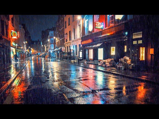 London 2am Rainy Night Walk, Empty West End City Streets Ambience ASMR Rain