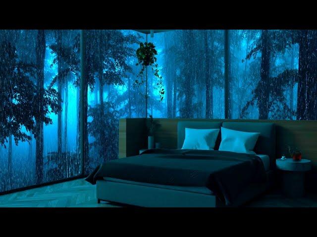 Strong Rain Sounds for Sleep in a Huge Glass window by the Blue Forest-Sleep Fast to Rain Sounds