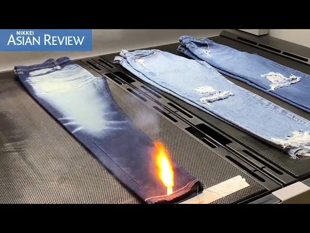 Uniqlo uses lasers to make distressed denim jeans to cut water consumption