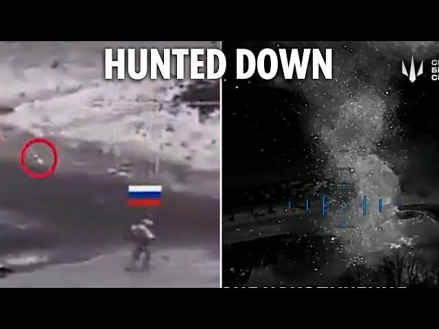 Cowering Russians taken out as they try to flee deadly Ukrainian drone blitz