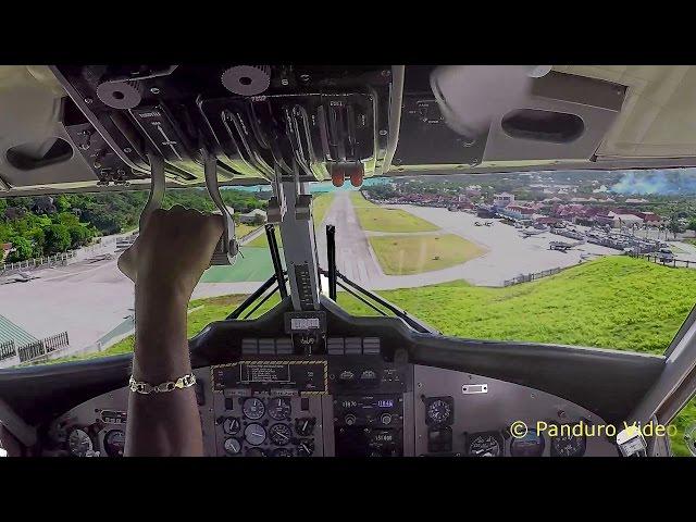 Winair Flight St Maarten to St Barth Cockpit view Amazing Takeoff and Landing