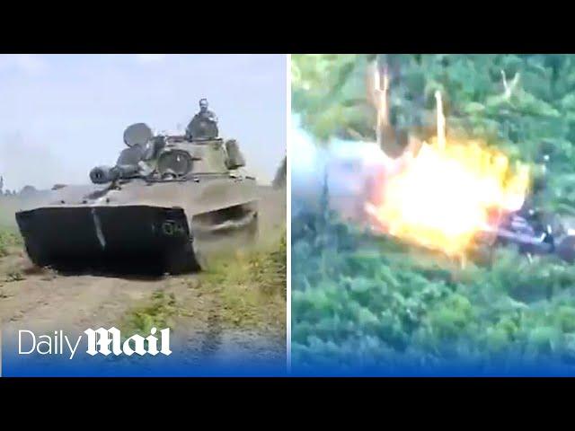 Ukraine soldiers destroy Russian armoured convoy with heavy artillery in incredible footage