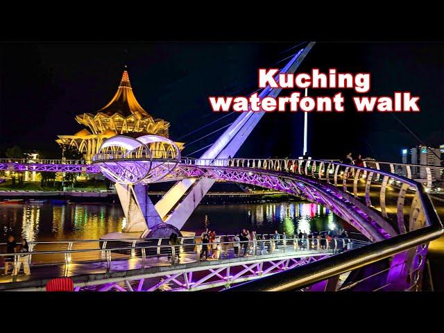 Kuching, Sarawak - Night walk by the waterfront | Darul Hana Musical Fountain