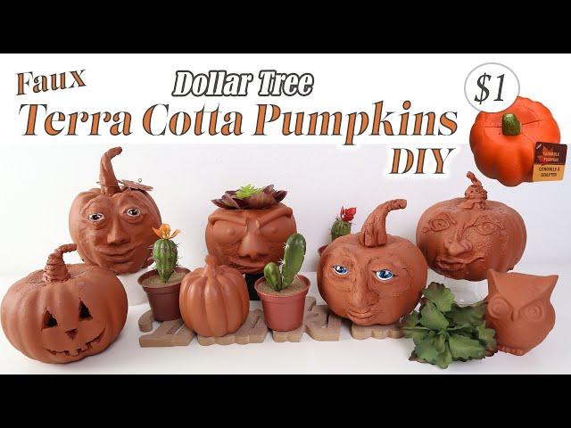 Dollar Tree Terra Cotta Face Pumpkins / Faux Terra Cotta Pumpkins / Dollar Tree Pumpkin DIY