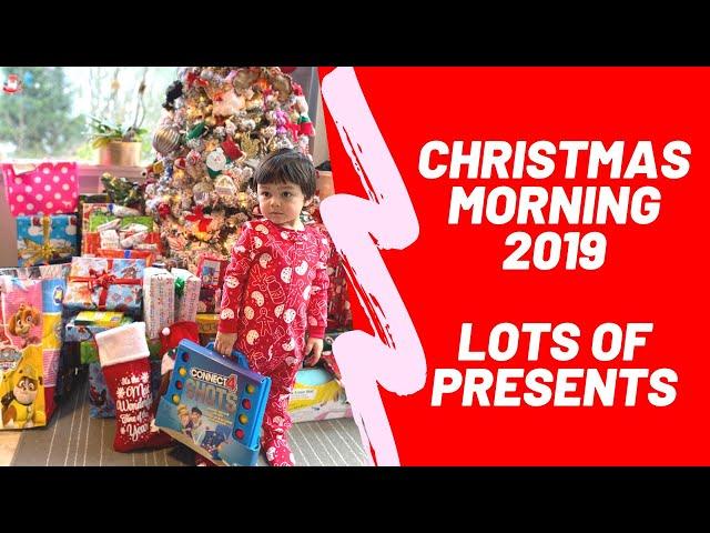 Christmas morning 2019 opening presents ,lots of presents