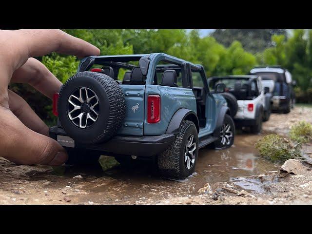 Ford Bronco v Jeep Wrangler v Defender 1:18 Scale | Off road Challenge | Diecast Model Cars