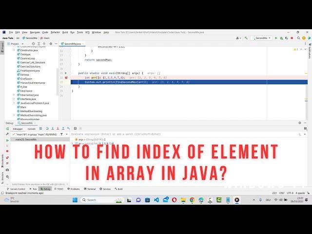 How to find index of element in array in java?