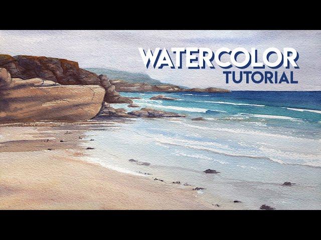 How to paint a BEACH with wet sand reflections  WATERCOLOR tutorial