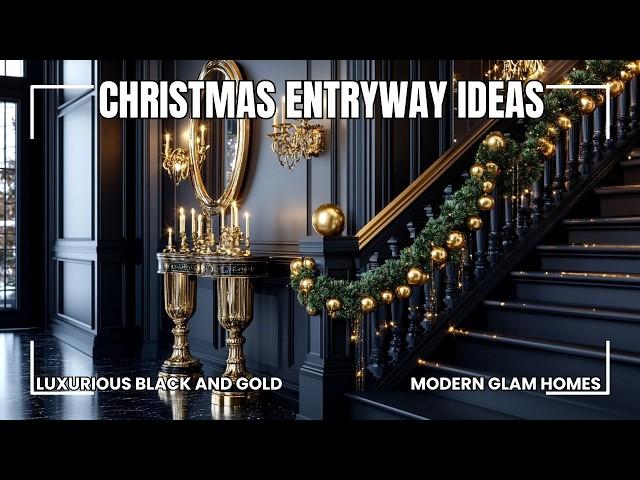 Luxurious Black and Gold Christmas Entryway Ideas for Modern Glam Homes