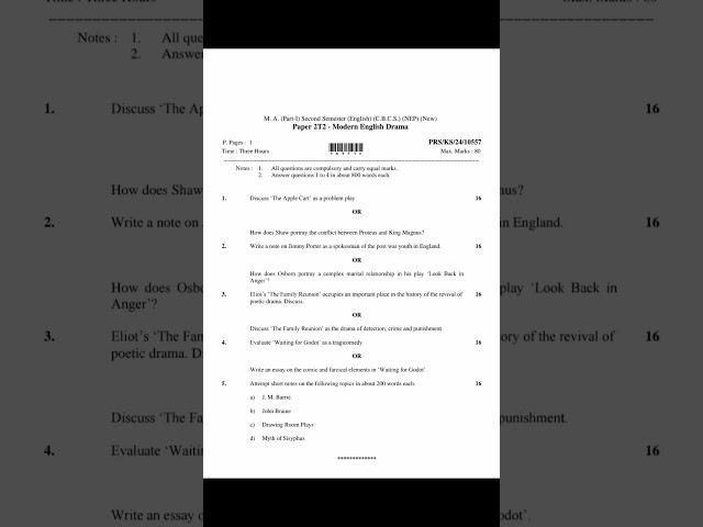 MA ENGLISH Sem-2 Modern English Drama #rtmnu #drama #englishliterature #exampaper #exam #question