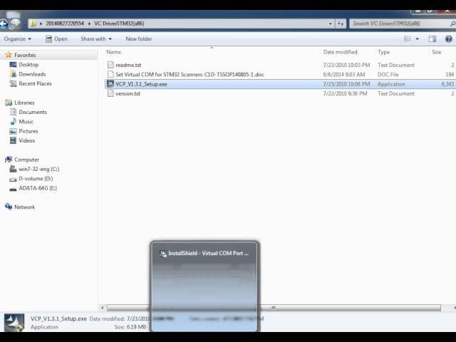 Install USB Virtual COM Port Driver for C1D STM32 Scanner on Windows 7 32bit O.S