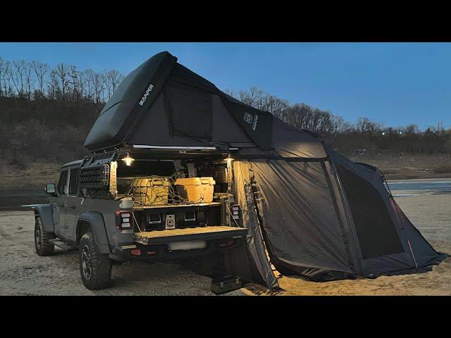 Warm weather!! River view car camping with iKamper SkyCamp 3.0 mini and Jeep Gladiator / Silent Camp