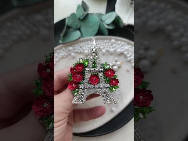 Брошь Эйфелева башня в цветах,вышивка бисером, пайетками #beadedjewelry #украшения