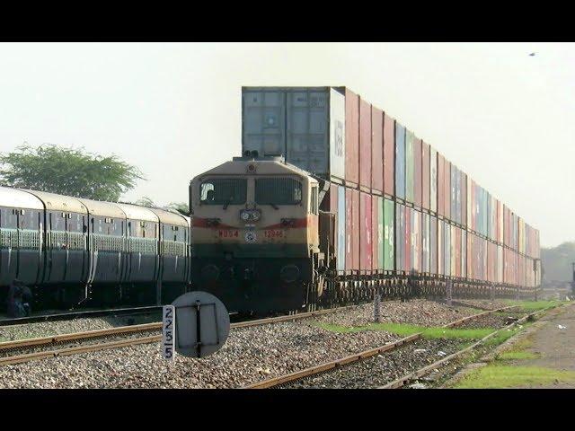 India's Tallest Train : Monstrous Double Stack Container Train with Pune WDG4 : Indian Railways