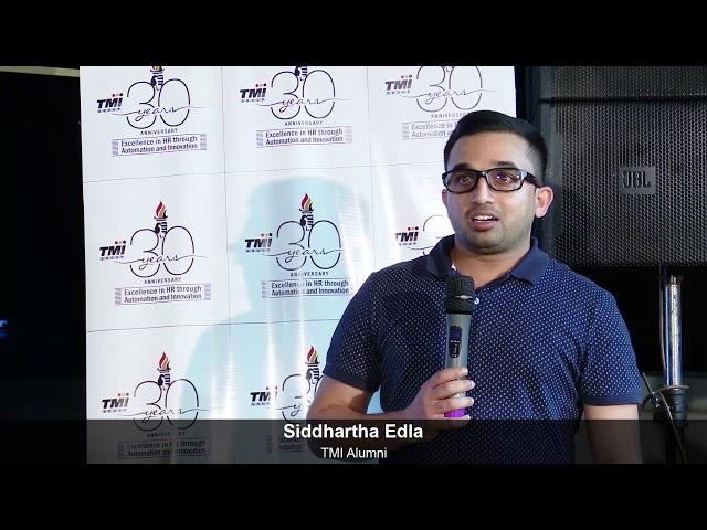 Siddhartha Edla, a TMI Alumni, speaking at TMI Group's 30th Anniversary Celebrations