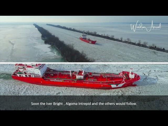 LAKE FREIGHTERS ICE JAM WITH CANADIAN COAST GUARD AND US COAST GUARD LAKE ERIE DEC 2022