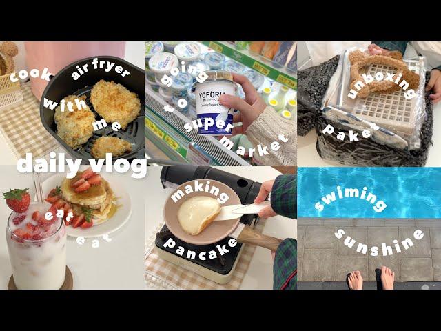 daily vlog🪴 : cook with me , making pancake, swiming, mecoo air frayer ヽ(ﾟ▽ﾟ)ノ