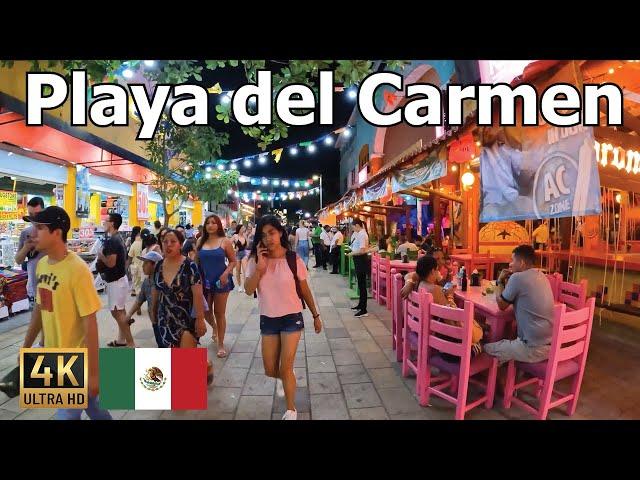 Playa del Carmen , Mexico 4K Walking Tour  Excellent Night on 5th Avenue