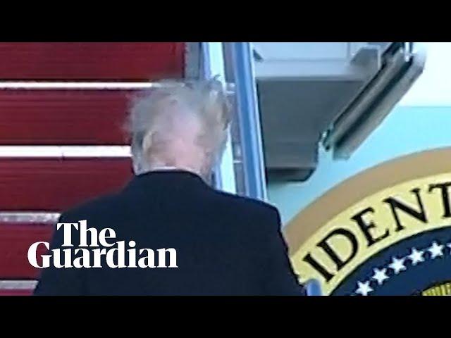 Donald Trump's hair blown apart by the wind