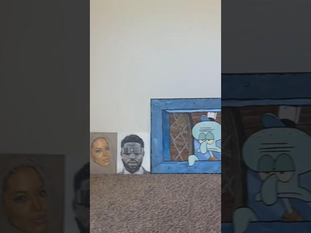 My squidward painting drying in my studio #art #fanart #oilpaint #spongebob #nostalgia #artist