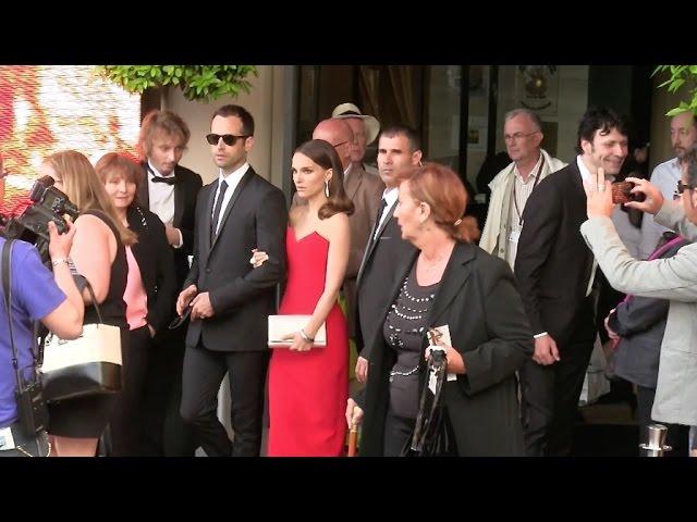 EXCLUSIVE - Natalie Portman and Benjamin Millepied leaving the Majestic hotel in Cannes