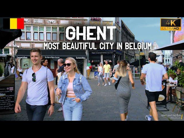 Ghent City Center | Belgium Walking Tour 4k 60FPS & {Jazz Piano} Music