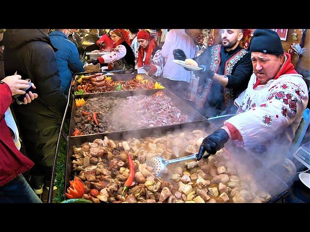 Giant Street Food Fest in Bucharest, Romania. Christmas Market. Targul de Craciun