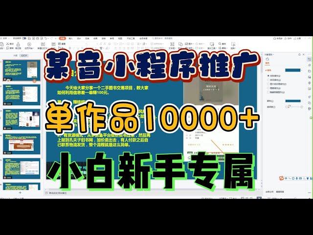 某音小程序推广副业测评，单作品最高可达10000+ 小白新手专属可做！