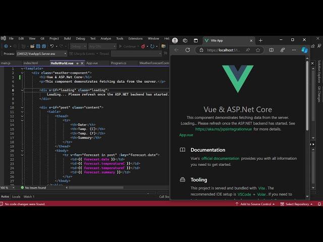 Vue and ASP.Net Core using Visual Studio 2022 (Vue JavaScript Getting Started )