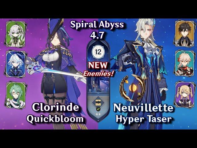 NEW Spiral Abyss 4.7! C0 Clorinde Quickbloom & C0 Neuvillette Hyper | Floor 12 9⭐ | Genshin Impact