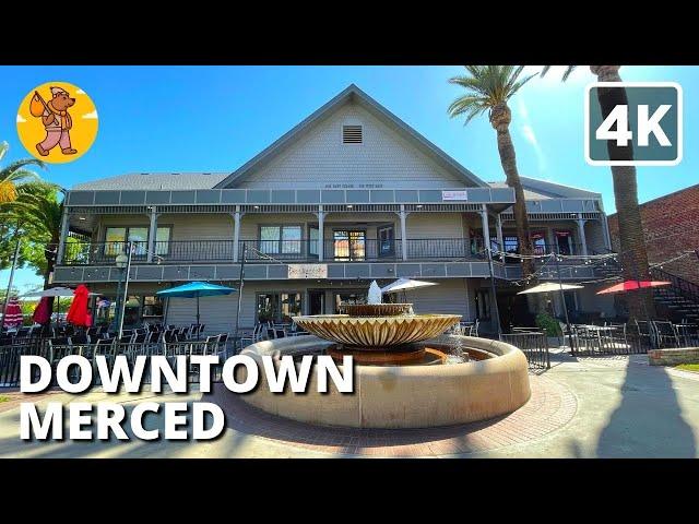 4K Downtown Merced Walking Tour |  Binaural Sound