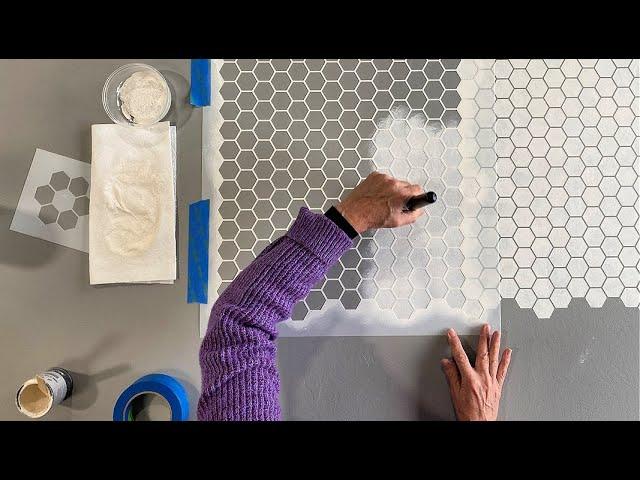 How to Paint a Floor with a Hexagon Penny Tile Pattern Floor Stencils