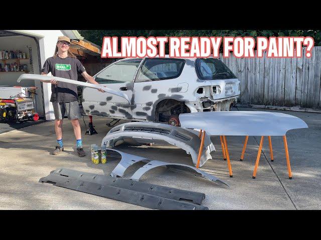 400hp Turbo EG Civic Rebuild Pt 7 (Sanding And Priming Guards, Bonnet And Bumpers)