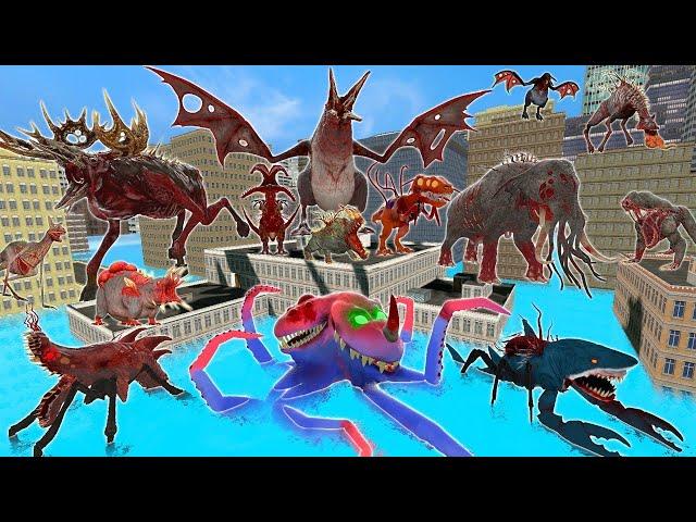 BIG CITY FLOOD ALL MUTATED ANIMALS ZOOCHOSIS & ZOONOMALY & DEEPSEA MONSTER SPARTAN KICKING in GMod