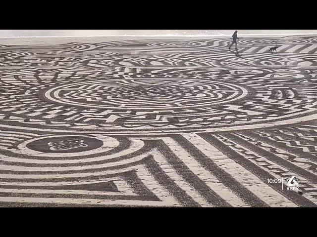 Artists create large composition in the sand at Pismo Beach