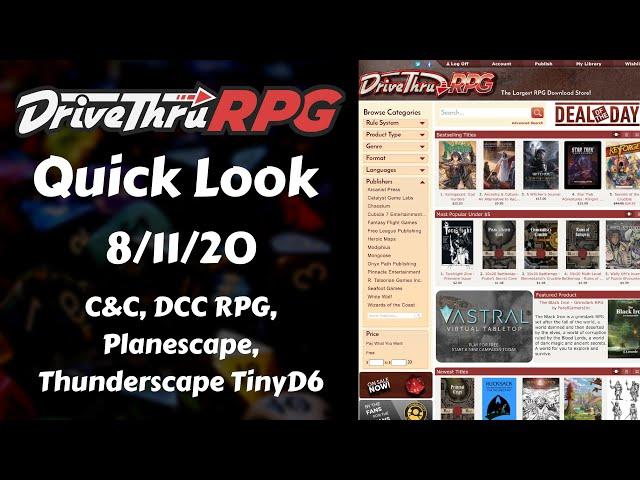 DriveThruRPG Quick Look 8/11/20 (C&C, DCC RPG, Planescape, Thunderscape TinyD6)
