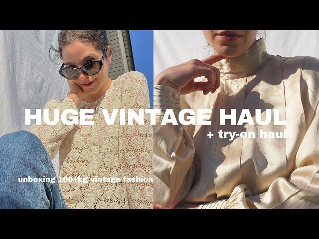 huge vintage unboxing + try-on haul, unboxing over 100kg of vintage clothes 