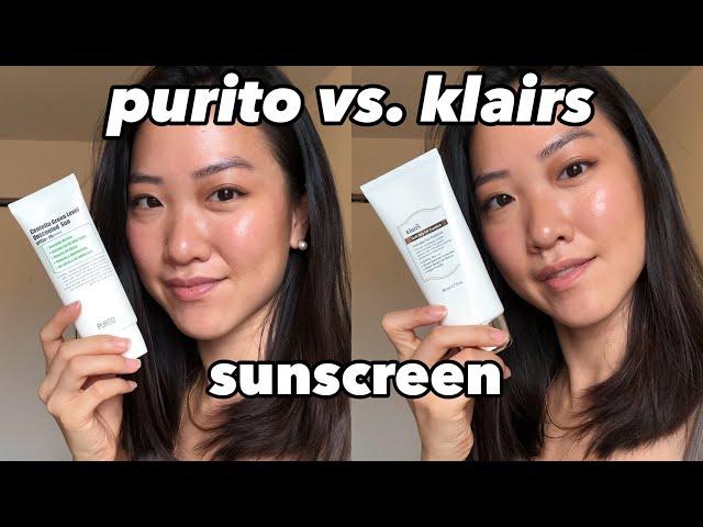 PURITO VS. KLAIRS SUNSCREEN | Purito centella green level sun vs. Klairs soft airy UV essence