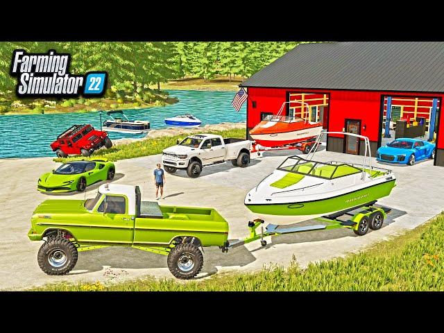 BUILDING A MILLION-DOLLAR LAKE HOUSE! (CUSTOM BOAT RAMP & DOCK) | FARMING SIMULATOR 22