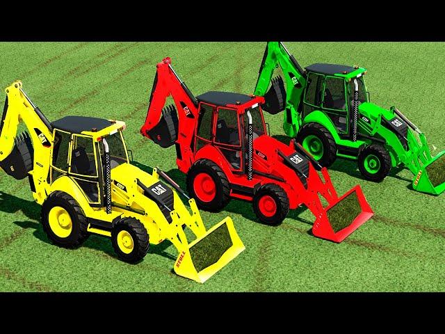 LOADER OF COLORS ! TRANSPORTING & GRASS LOADING with CAT BACKHOE LOADERS ! Farming Simulator 22